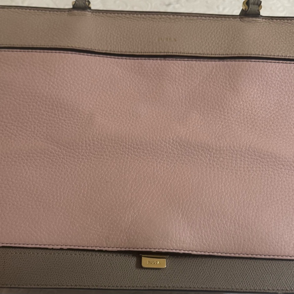 Furla Pink and Tan Leather Tote Bag